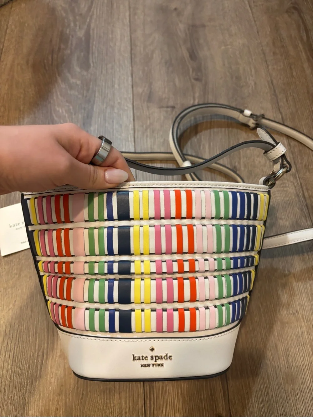Kate Spade Pippa Woven Multi Small Bucket Bag colorful leather purse